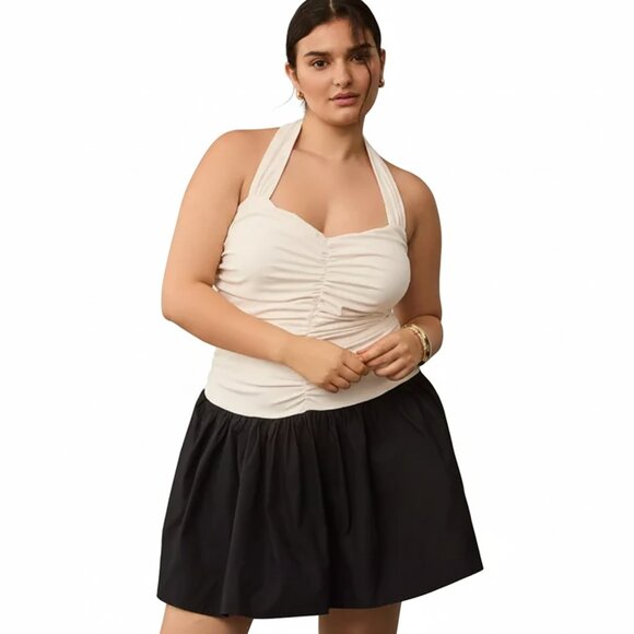 Maeve Anthropologie Halter Twofer Mini Dress Black White Pockets NWT Size L - Picture 1 of 8